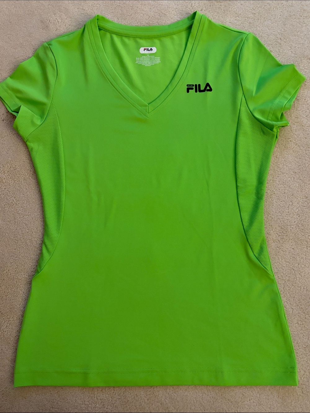 FILA Women's Bright Lime V-Neck Short Sleeve Tee